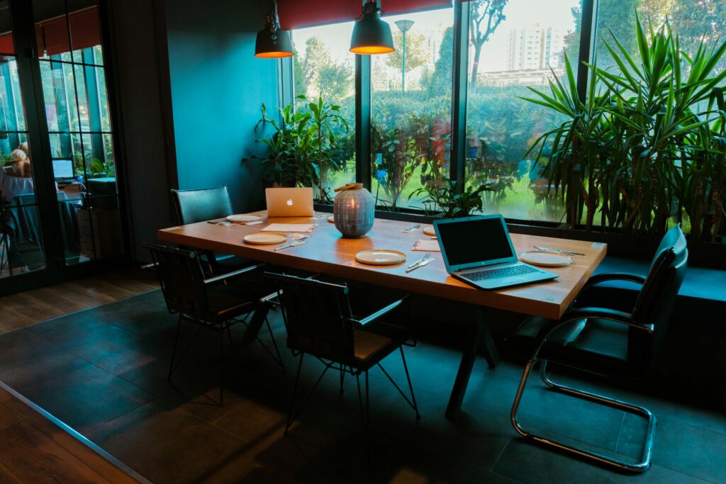 Cozy work-friendly café in Jabalpur with coffee and laptop setup